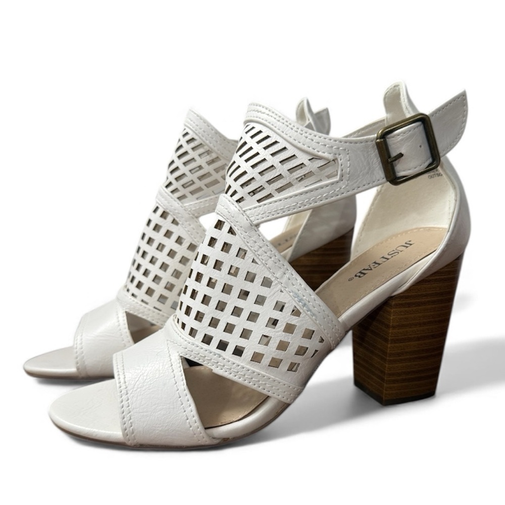 Just Fab | White Cut Out Design Heeled Sandals